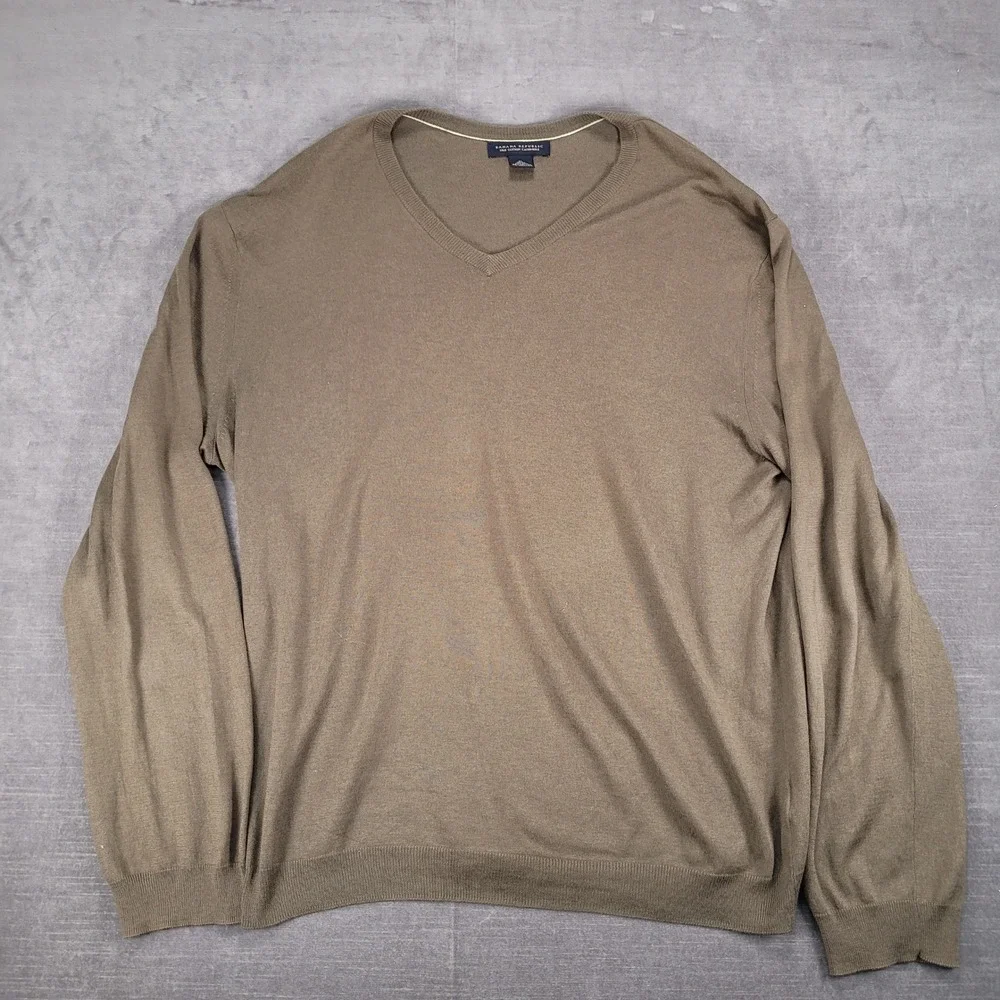 Banana Republic Silk Cashmere Blend Lightweight V-Neck Sweater Olive Green XL‎